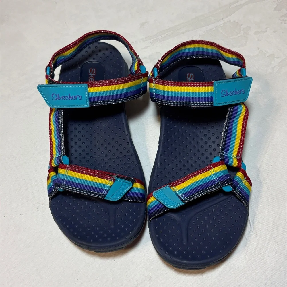Skechers Kids Rainbow Reggae Multicolor Strap Sandals - Navy, EUC, size 4